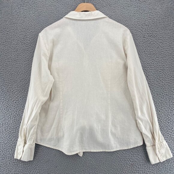 Sofia Vergara Top Womens Large Ivory Linen Blend Button Up Tie Crop Long Sleeve - Picture 3 of 10
